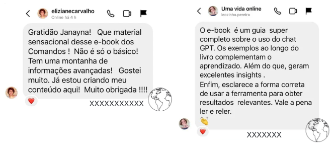 Mensagens de Eliziane Carvalho e de Uma vida online sobre o e-book Comandos Poderosos
