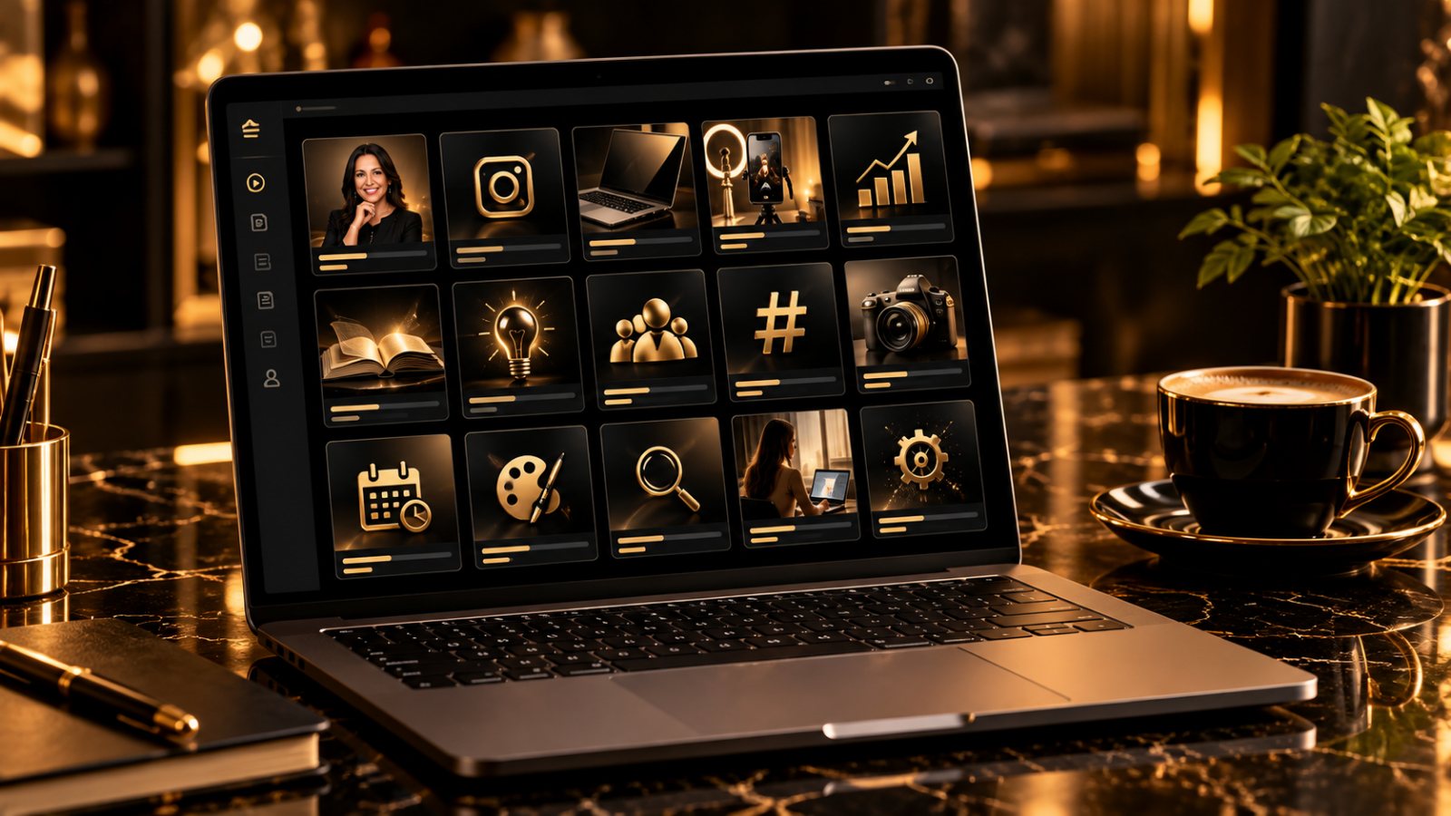 Notebook mostrando a área de membros do Combo Digital com os 13 cursos
